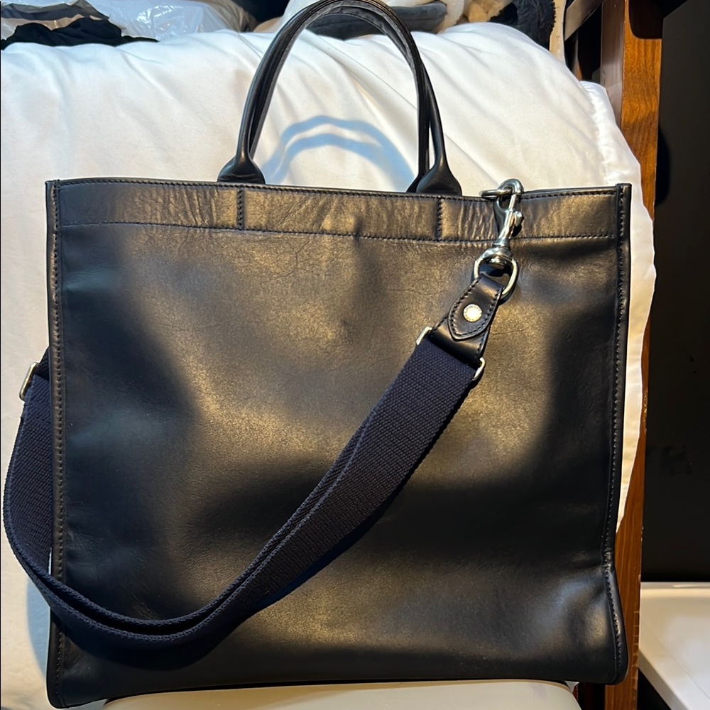 Ghurka Navy Leather Tote with Timeless Design